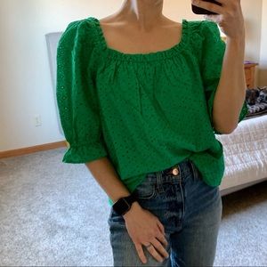 Tuckernuck Pomander Place Kelly Green Eyelet Blouse